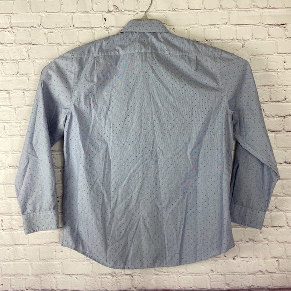 Ryan Seacrest Men's Gray w/ Blue Dots Long Sleeve Shirt. Sz: 17 - 34/35 - Picture 5 of 10
